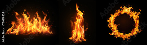 realistic fire isolated on black background