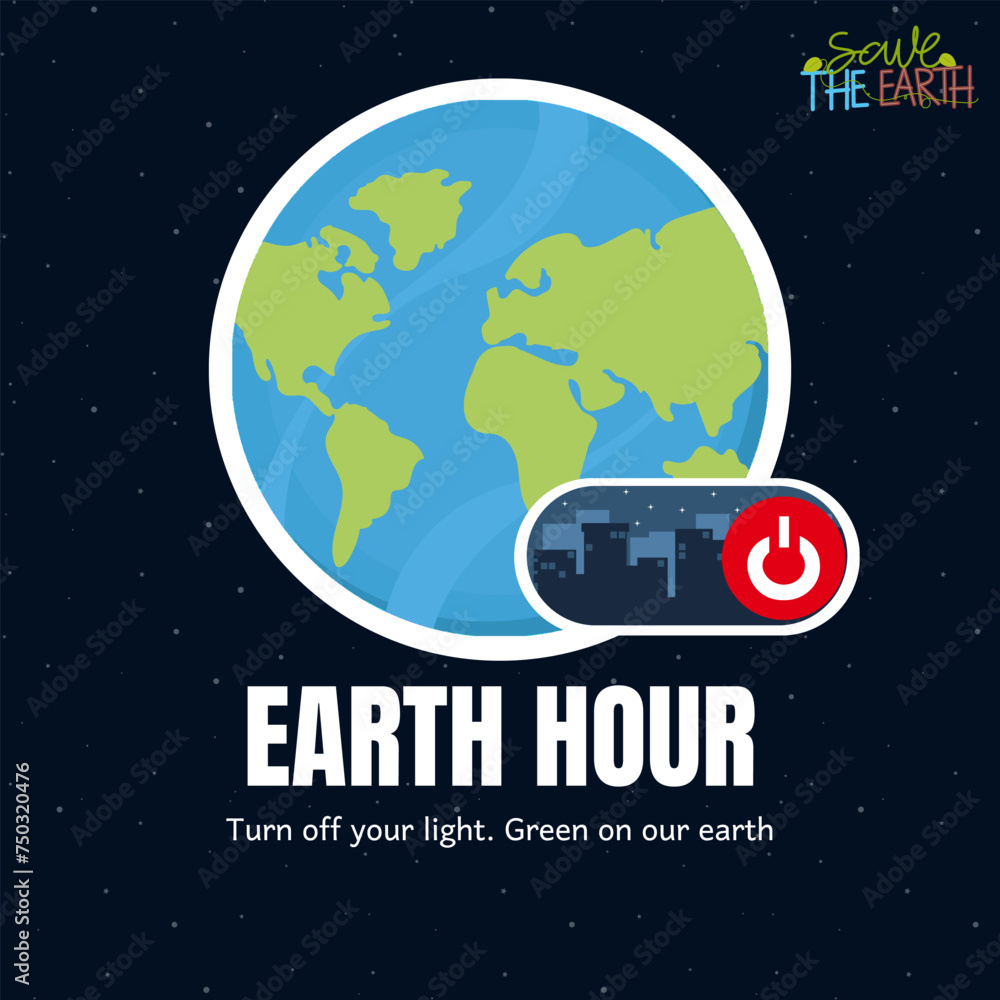 Earth Hour is a worldwide movement to turn off non-essential electric. Switch off button on silhouette city at night. Vector template for card, banner or poster. Earth Hour is a worldwide movement to turn off non-essential electric. Switch off button on silhouette city at night. Vector template for card, banner or poster.