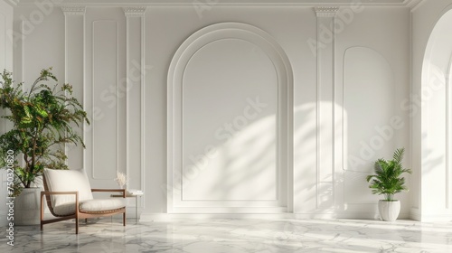 White plaster wall living room have armchair and decoration 3d rendering