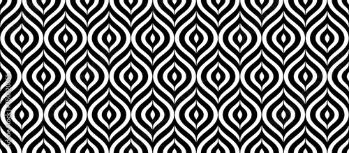 Retro art deco black and white seamless pattern. Repeated leaves, feather or floral motif. Vintage decorative texture for wallpaper, textile, fabric, print swatch. Vector elegant ornament backdrop