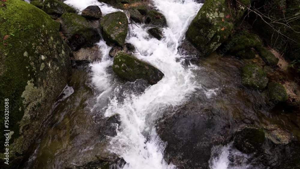 Rushing water over mossy rocks in Barrias, Felgueiras Portugal Rushing water over mossy rocks in Barrias, Felgueiras Portugal