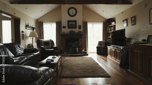 Wide-view of a modern living room interior of a home in Hartlepool  England.