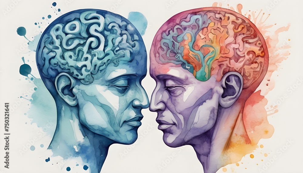 human head spiritual energy bipolar disorder mind mental health feel psychology abstract body soul art color watercolor painting illustration design symbol happy unhappy positive negative human head spiritual energy bipolar disorder mind mental health feel psychology abstract body soul art color watercolor painting illustration design symbol happy unhappy positive negative