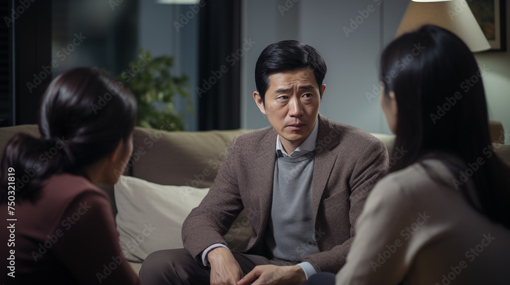 Amidst the challenges of mental health, a photo captures the vulnerability of an Asian young couple as they consult with a psychologist or psychiatrist at a clinic together.
Amidst the challenges of mental health, a photo captures the vulnerability of an Asian young couple as they consult with a psychologist or psychiatrist at a clinic together.