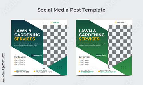 Lawn or gardening service social media post banner square flyer design template.
