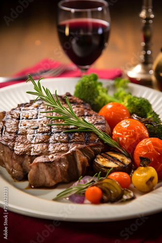 Juicy Beef Steak Garnished with Roasted Vegetables and Rosemary, Indulgence in Every Bite!