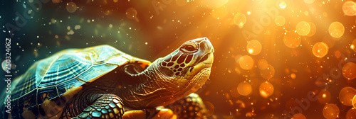  Large turtle underwater. Day of protection and purification of sea waters. Banner or poster for World Turtle Day on 23rd May. photo