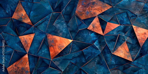 Abstract 3D geometric blue and copper background