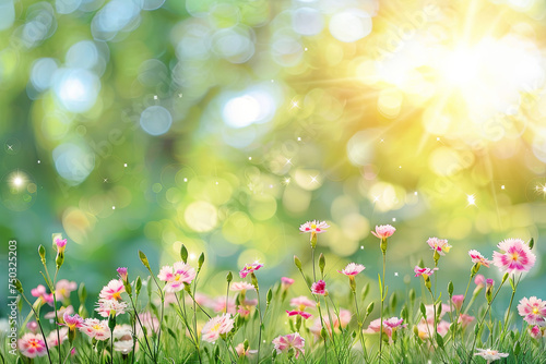 Dianthus flowers against a blurred summer garden or park backdrop