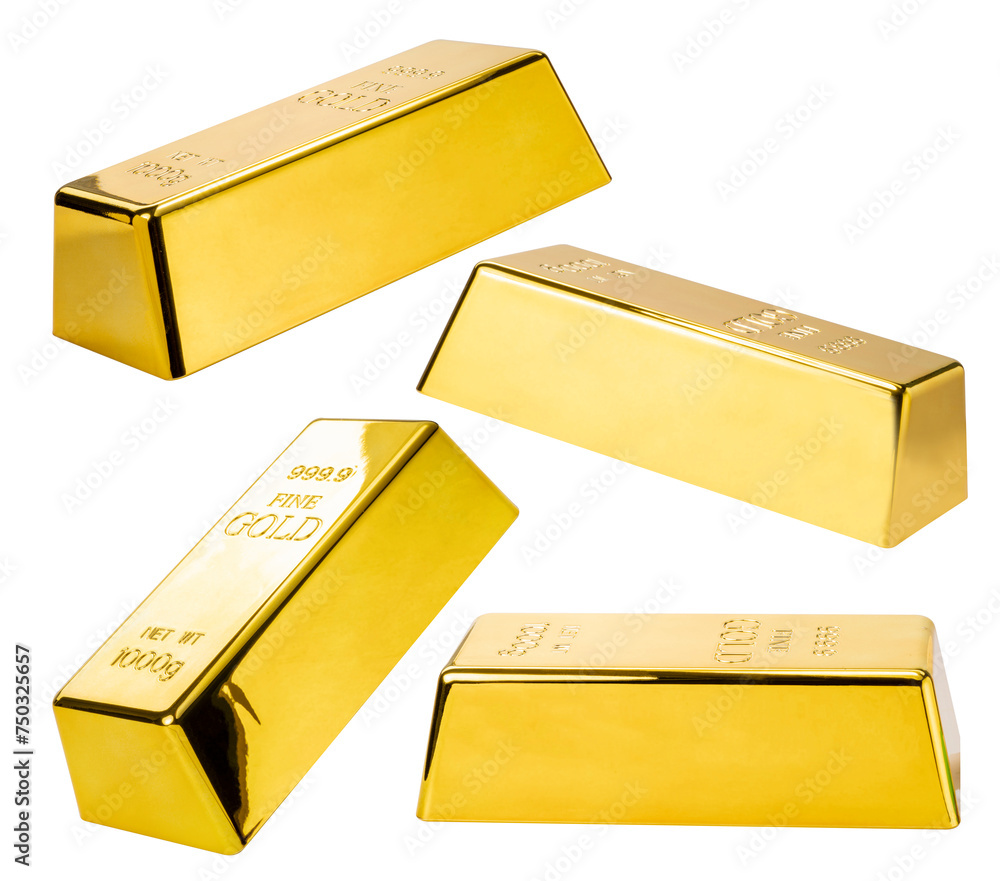 Many views of gold bars 1000 g on white background. An opportunity to invest in a profitable asset, Fine Gold isolate on white with clipping path. Many views of gold bars 1000 g on white background. An opportunity to invest in a profitable asset, Fine Gold isolate on white with clipping path.