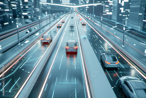 Wallpaper Mural Futuristic road designed for intelligent self-driving cars, with an Artificial Intelligence system that detects objects and corrects wrong car lanes, concept of future vehicle safety and accident redu Torontodigital.ca