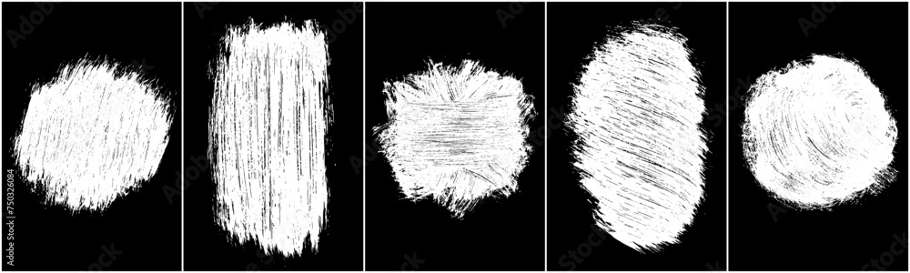 Chalk texture on black background. White brush stroke. Abstract backdrop. Hand drawn drawing. Set vector illustration, eps 10.