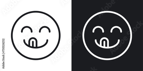 Yummy Smile Emoji Icon Designed in a Line Style on White background.