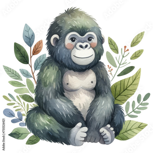 Cuddly Gorilla Illustration with Lush Foliage © Donlaphorn