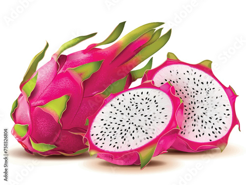 dragon fruit on white background