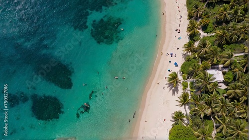 An aerial perspective of a lone paradisiacal beach.