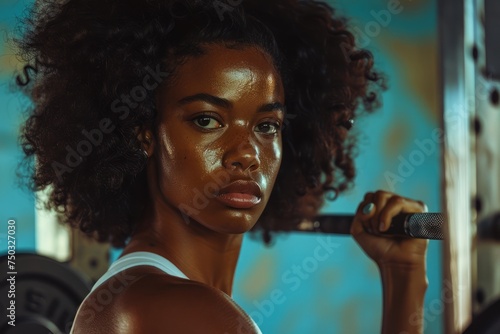 Confident Young African American Woman Lifting Weights in Gym, Fitness and Strength Training Concept, Empowered Female Athlete