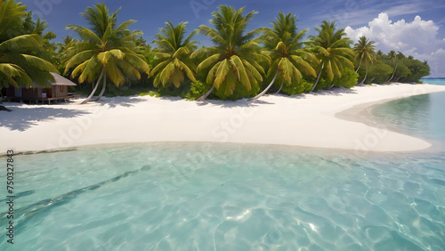 Tropical beach and palm trees  The Maldives  Indian Ocean