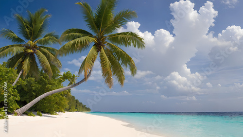 Tropical beach and palm trees  The Maldives  Indian Ocean