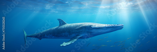 Magnificent Gliding Blue Whale in Azure Ocean Depths: A Scenic Illustration of Marine Serenity