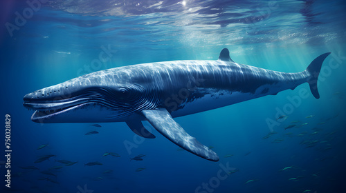 Magnificent Gliding Blue Whale in Azure Ocean Depths: A Scenic Illustration of Marine Serenity