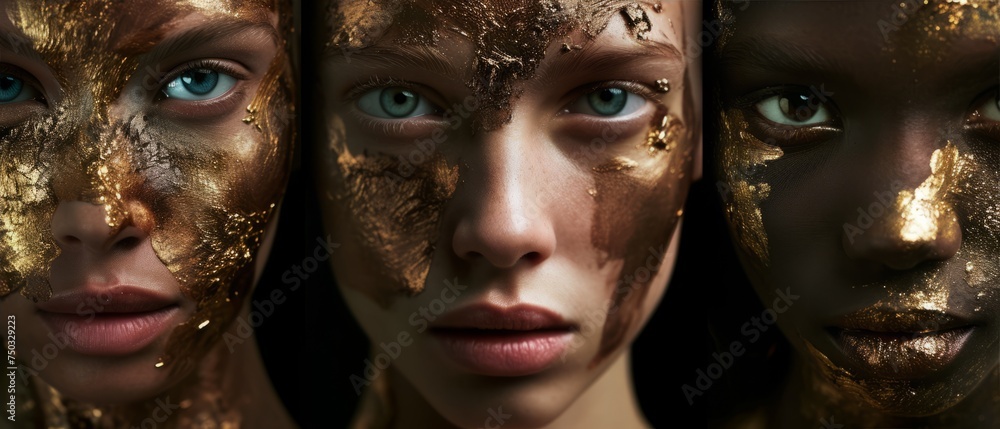 Shimmering Goddess: A Womans Face Transformed With Gold Shimmering Goddess: A Womans Face Transformed With Gold