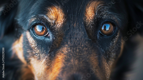Close-up of a dogs reflective eyes, conveying depth of emotion and loyalty