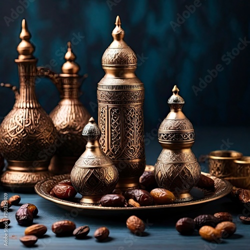 Traditional Arabic coffee and dates, served with a Ramadan-inspired Arabian coffee set.