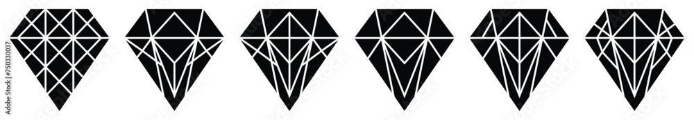 Diamond set icon in flat. Gem logo isolated illustration. Crystal on white background. Vintage vector. Diamond set icon in flat. Gem logo isolated illustration. Crystal on white background. Vintage vector.