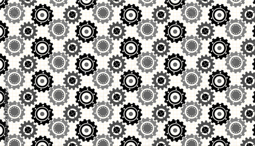 retro pop gearwheel motif geometric abstract seamless pattern, vector graphic resources, 16:9 widescreen wallpaper / backdrop