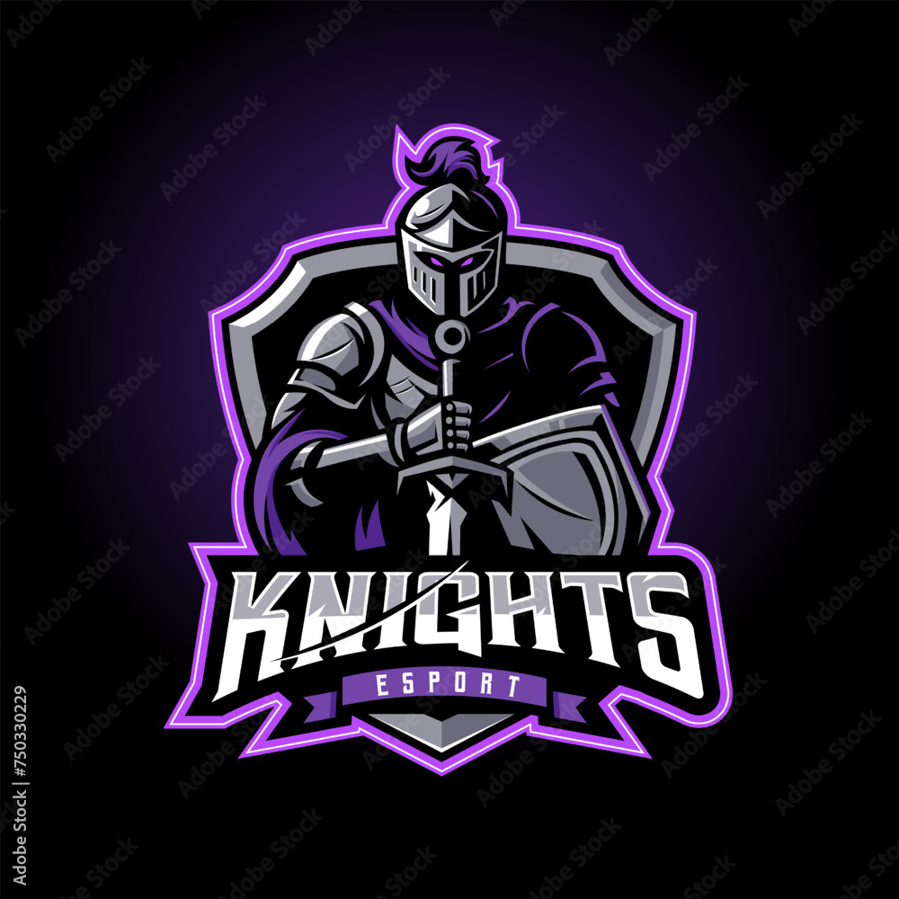 Knight holding sword and shield for esport gaming logo Knight holding sword and shield for esport gaming logo