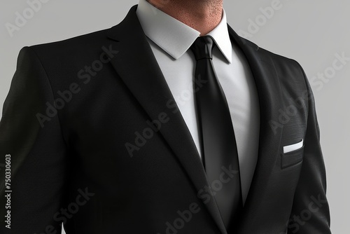 sharp black suit and tie are modeled on a mannequin, ready to impress at a business meeting or formal event