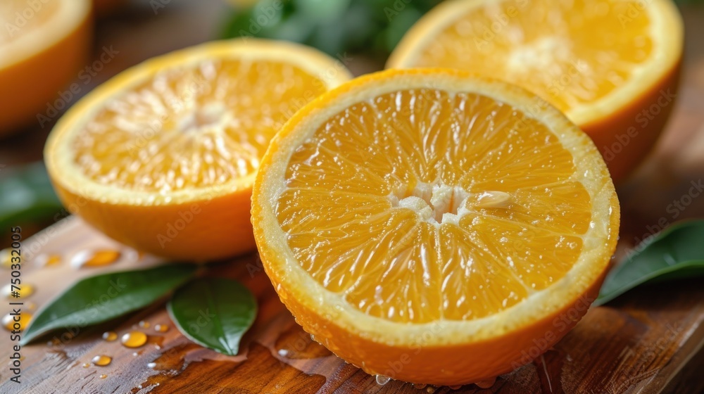 a group of oranges sitting on top of a wooden cutting board with leaves on top of the cutting board and on top of the cutting board is a knife. a group of oranges sitting on top of a wooden cutting board with leaves on top of the cutting board and on top of the cutting board is a knife.