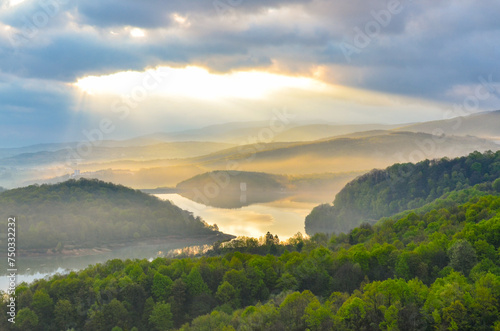 morning view of Gökçe Reservoir and surrounding hills in spring from Termal (Yalova, Turkey) photo