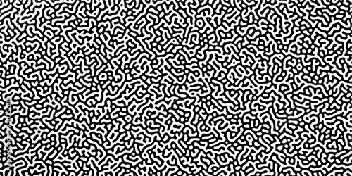 Turing reaction diffusion monochrome seamless pattern with chaotic motion .Linear design with biological shapes. Organic lines in memphis. abstract turing organic wallpaper background .