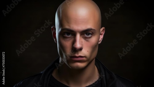 A young man with a full head of thick, dark hair, except for a small bald spot on his temple caused by alopecia. He is a musician and initially struggled with his image as he thought it photo