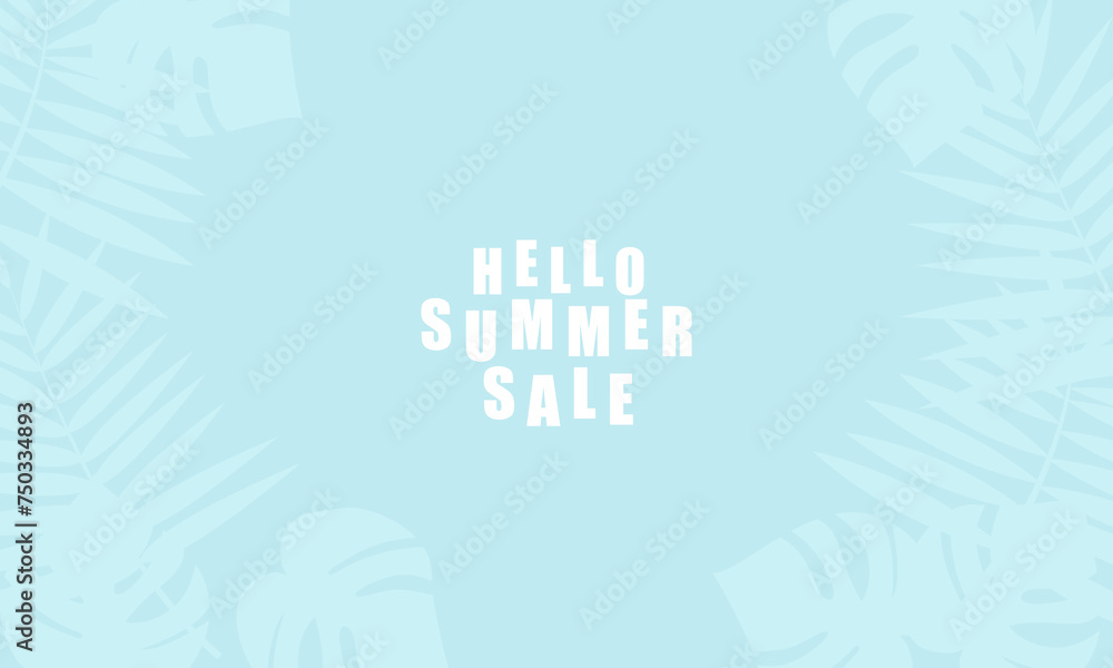 Summer! sale banner in trendy bright colors with tropical leaves and discount text. Season promotion  Vector design