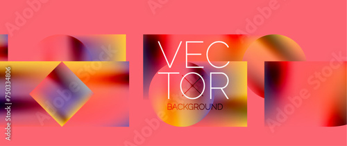 Squares and circles design. Fluid color gradients with metallic effects. Serene synergy of shapes, merging squares and circles into harmonious, captivating design