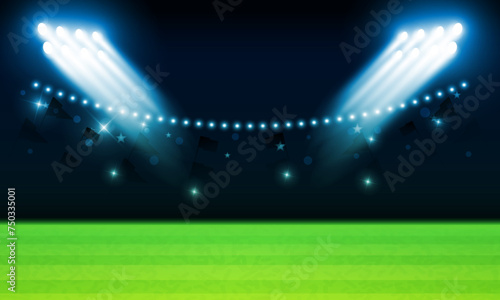 Football arena field with bright stadium lights Shiny Trophy of Achievement Celebrating the Winning Champion's Golden Success in a Competitive Sport Contest vector design © photoraidz