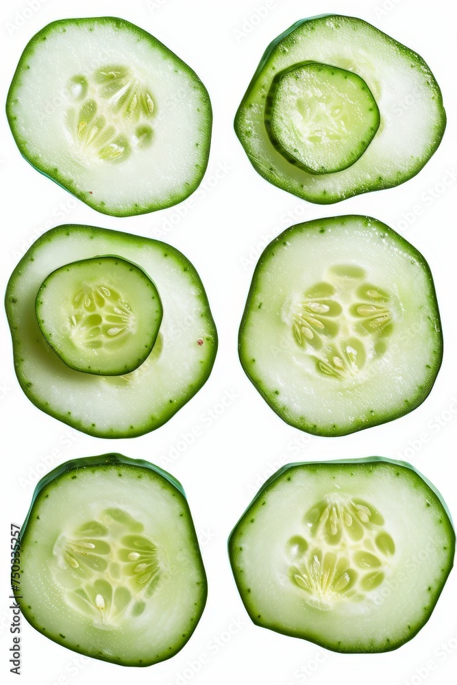 a set of 4 simple cucumbers slices on white background a set of 4 simple cucumbers slices on white background