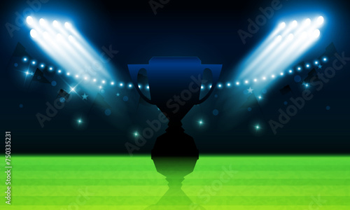 Football arena field with bright stadium lights Shiny Trophy of Achievement Celebrating the Winning Champion's Golden Success in a Competitive Sport Contest vector design