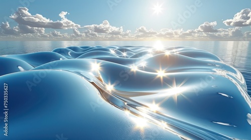  the sun shines brightly through the clouds over a body of water in the middle of a body of water that is almost covered in blue water with ripples.