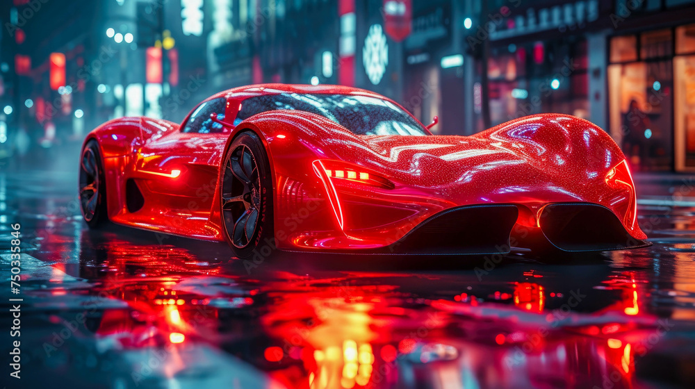 Supercar on the road in the city at night Supercar on the road in the city at night