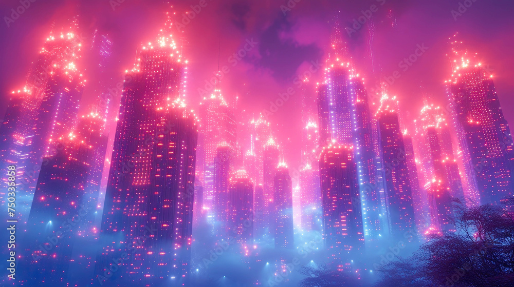 Multicolored big city abstract digital with glowing bright high buildings skyscrapers and streets futuristic energy metropolis Multicolored big city abstract digital with glowing bright high buildings skyscrapers and streets futuristic energy metropolis