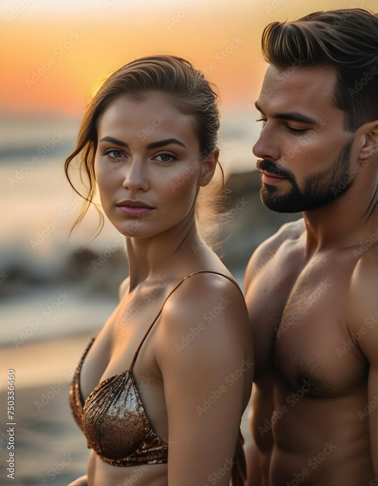 couple on a beach at sunset couple on a beach at sunset