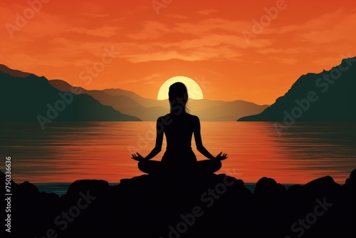 silhouette of woman meditating on the beach