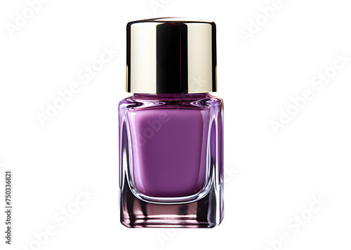 Shiny purple nail polish in closed Sphere bottle isolated on cut out PNG or transparent background. Fashion Beauty Varnish. Cosmetics for women. Realistic clipart template pattern.