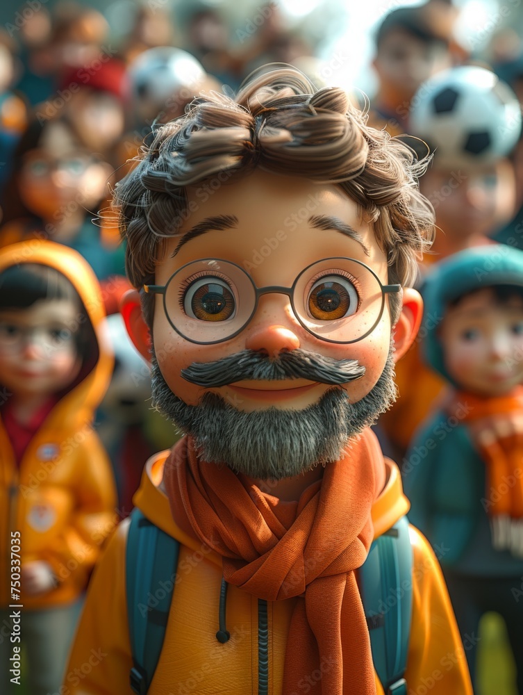 A cartoon man with glasses and a mustache is smiling at the camera A cartoon man with glasses and a mustache is smiling at the camera