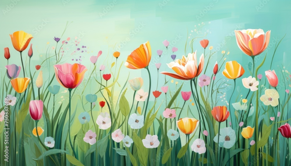 Spring flowers on a green background