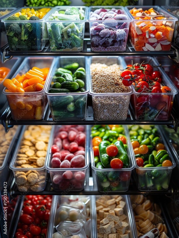 A refrigerator full of food, including vegetables and fruits